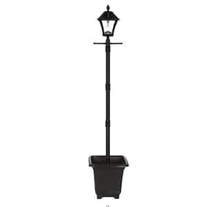 Baytown Bulb Black Outdoor Solar Integrated Warm-White LED Lamp Post with Planter and Inground Auger Base for Landscape