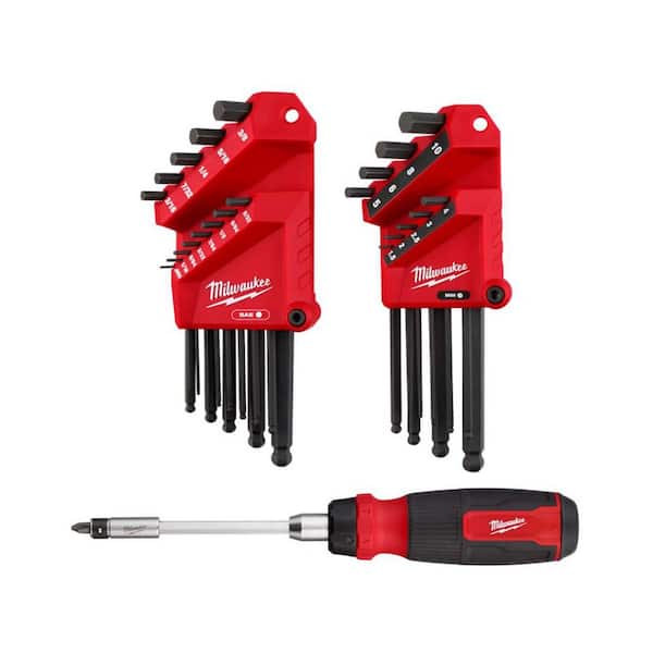 Ball End SAE/Metric L-Key Set with 27-In-1 Ratcheting Multi-Bit Screwdriver (23-Piece)