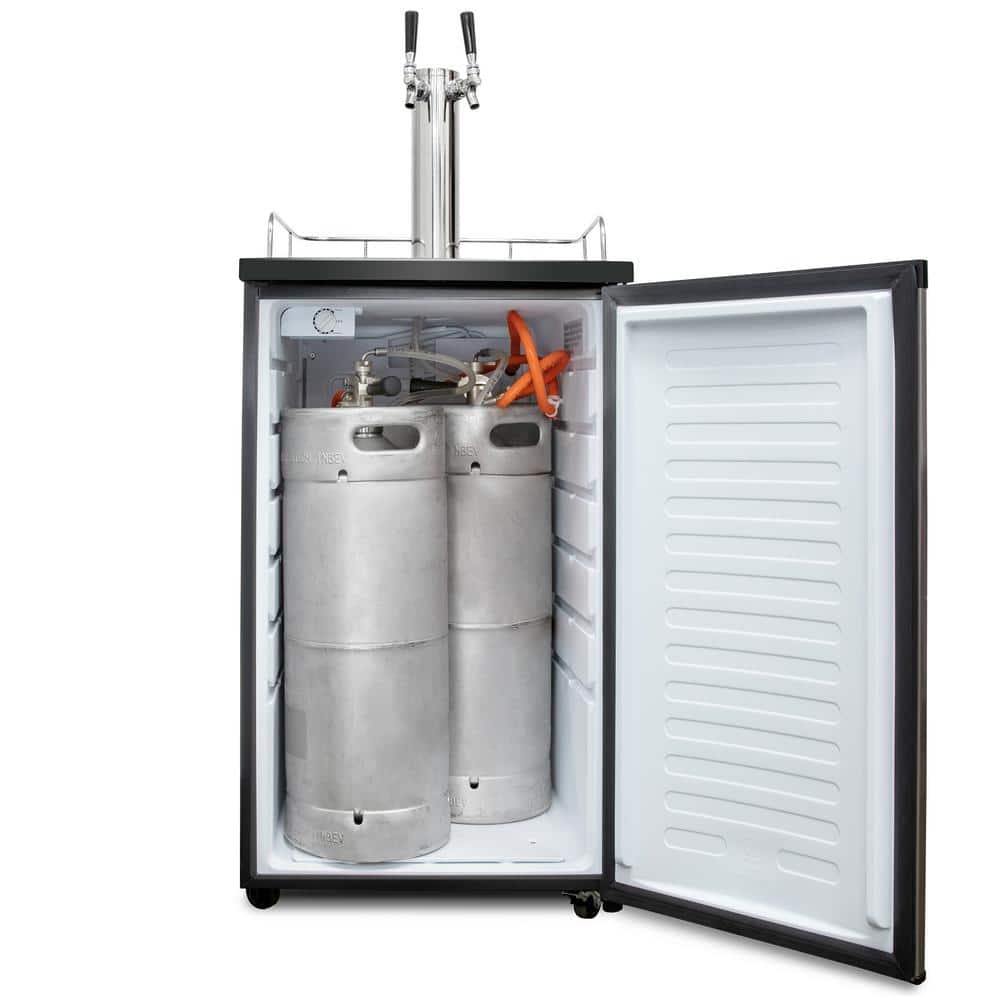 Black Stainless Steel Dual Tap Freestanding Kegerator with Adjustable Temperature