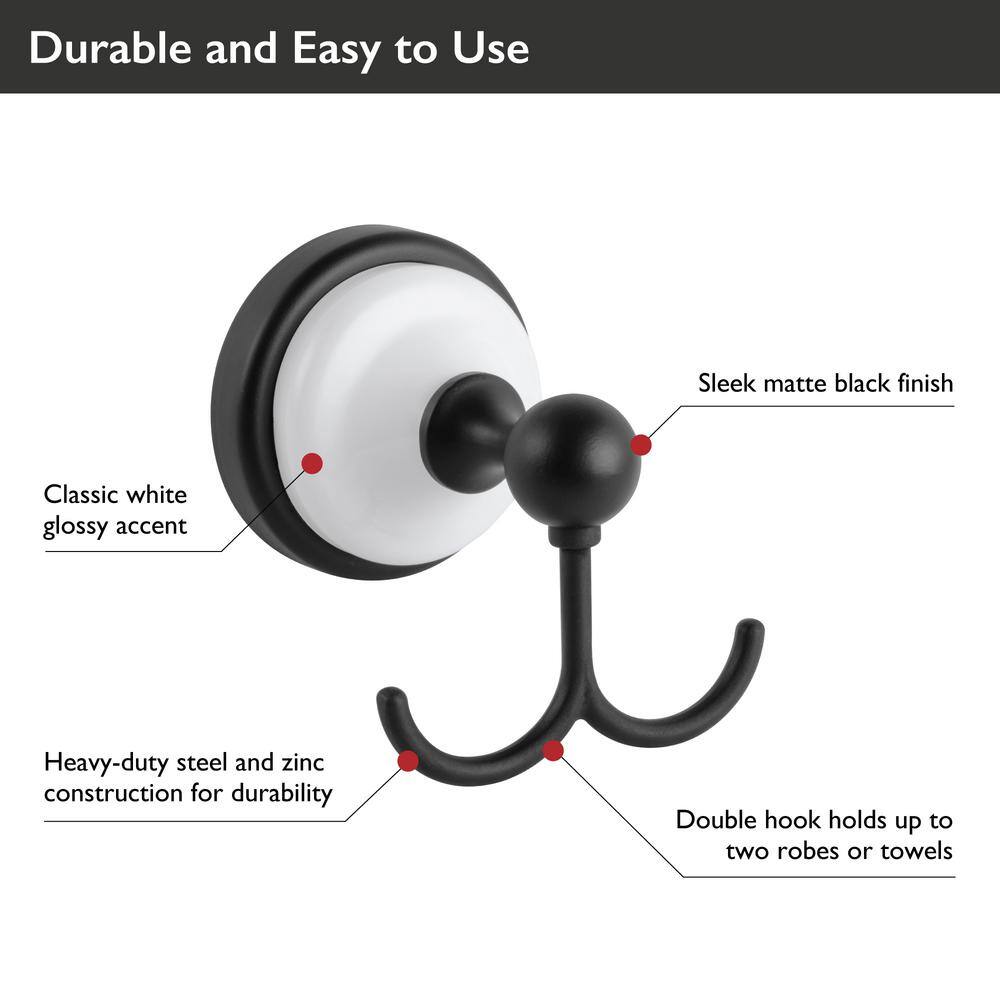 Savannah Matte Black and White Double Robe Hook
