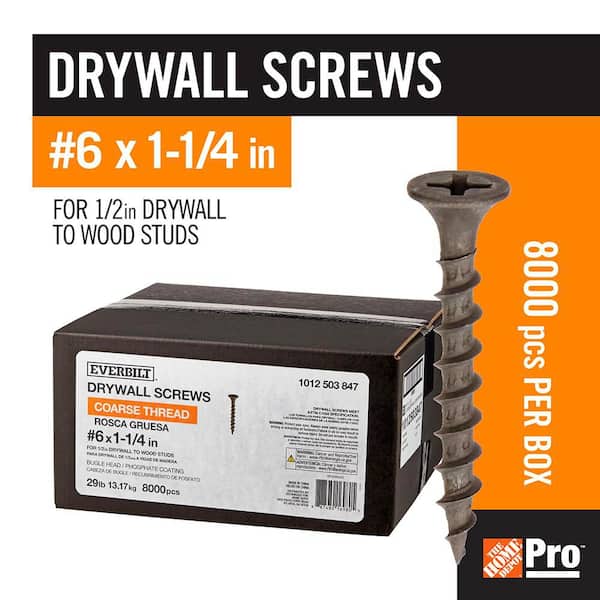 #6 x 1-1/4 2.65 mm Coarse Thread Phillips Bugle Head Phosphate Drywall Screws (29 lbs./8,000-Piece)