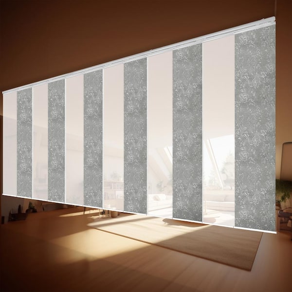 EMOH Ethereal Bloom 140 in. - 260 in. W x 94 in. L Adjustable 12-Panel White Double Rail Panel Track with 23.5 in. Slates