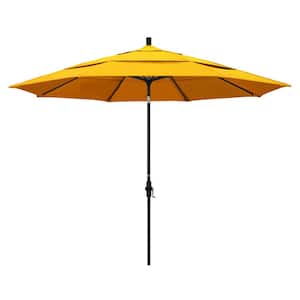 11 ft. Black Aluminum Pole Market Aluminum Ribs Crank Lift Outdoor Patio Umbrella in Sunflower Yellow Sunbrella