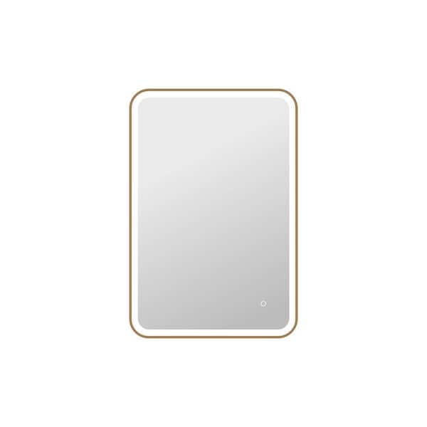 27 in. W x 40 in. H Rectangle Framed LED Wall Mirror in Satin Gold