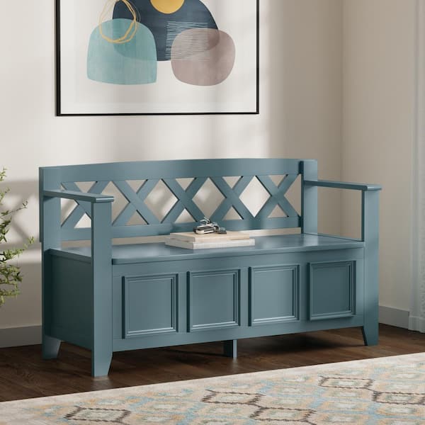Simpli Home Amherst 48 in. Wide Solid Wood Entryway Storage Bench