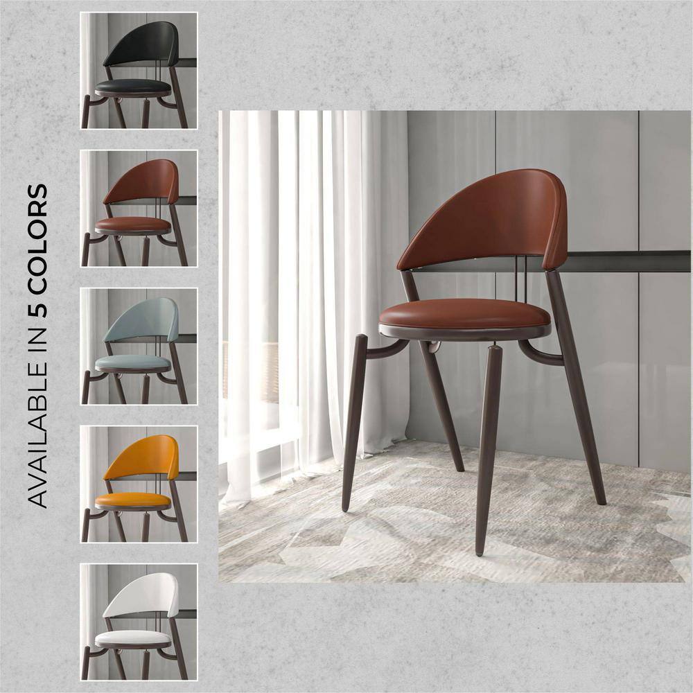 Venice Dark Brown Leather Upholstered Side Chair with Metal Legs