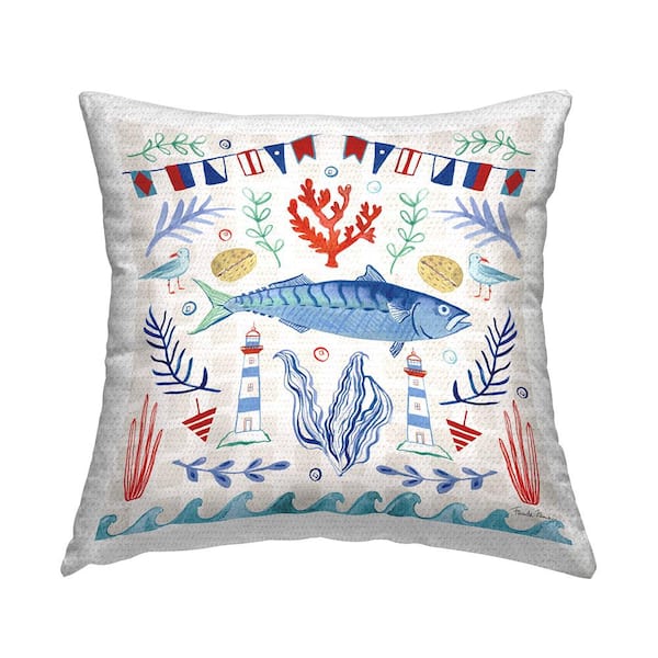 Stupell Industries Nautical Fish Marine Pattern Multi-Color Square Outdoor Throw Pillow