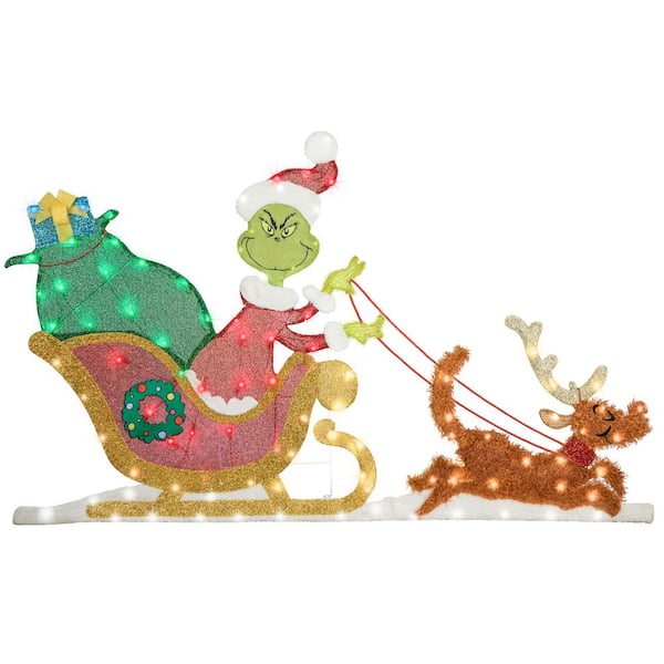 37 in. Holiday Flat-tastics Lighted Grinch Sleigh Scene Outdoor Christmas Decoration