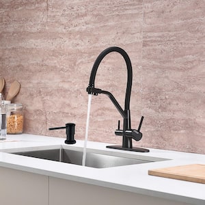 Double Handle Pull Down Sprayer Kitchen Faucet with Soap Dispenser in Matte Black