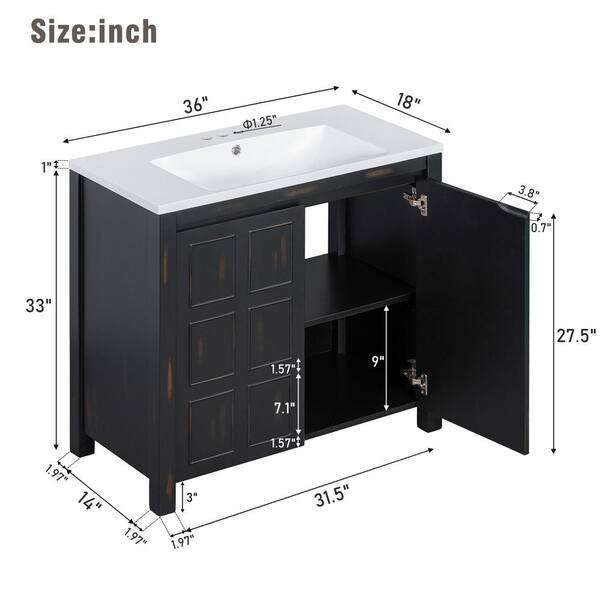 vユニ 34box Virubi 36 in. W x 18 in. D x 34.5 in. H Single Sink Bath