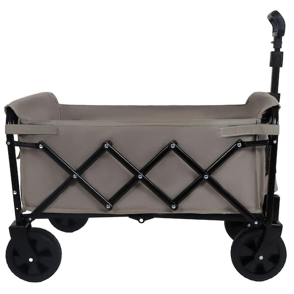 4 cu. ft. 225 lbs. Steel Garden Cart in Beige, Expandable Dual-Layer Utility Wagon with 100% Extra Space