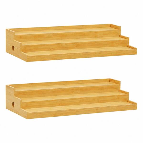 Expandable Bamboo Can Rack Organizer 3-Tier Adjustable Width 12 to 24 Inch for Pantry Cabinet Countertop