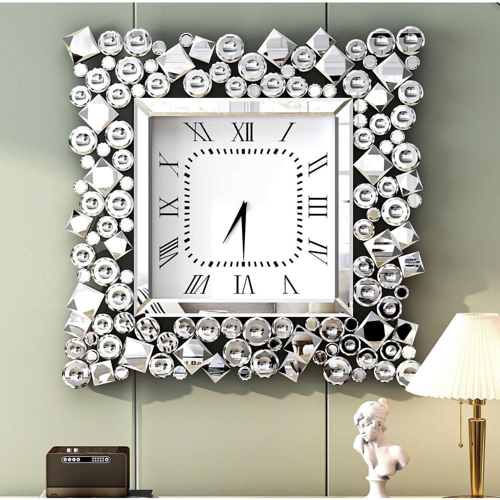 Shutter Clocks THKSHOUZ Modern Silver Square Mirror Clock with Roman Numerals, Silent ...