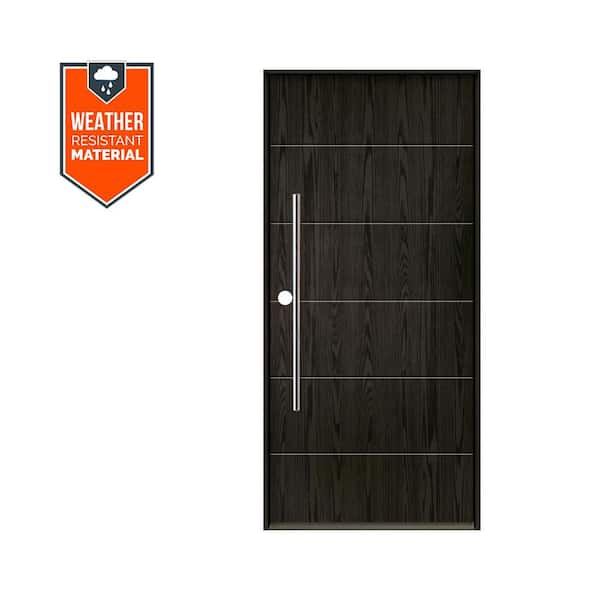 Krosswood Doors TETON Modern Faux Pivot 36 in. x 79 in. Right-Hand/Inswing Solid Panel Baby Grand Stain Fiberglass Prehung Front Door