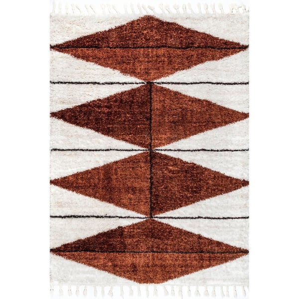 Alexia Diamond Tasseled Rust 12 ft. x 15 ft. Indoor Area Rug