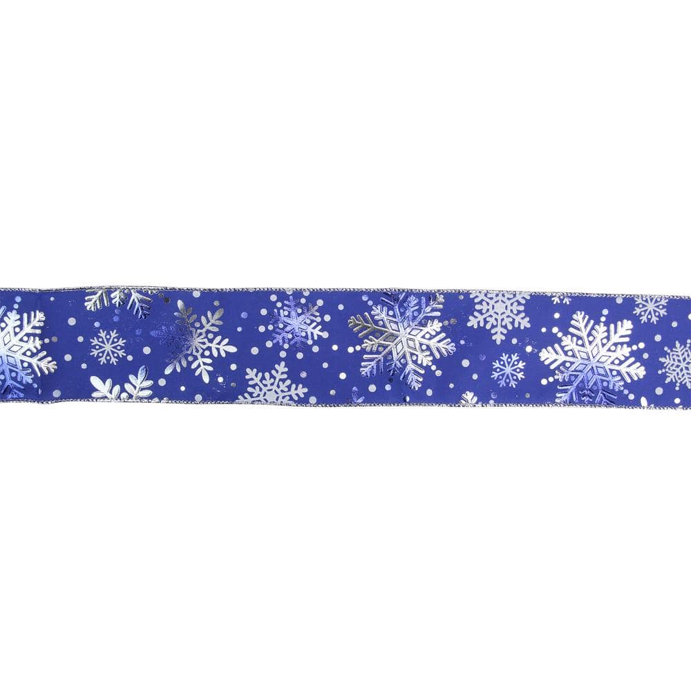 Northlight 2.5 in. x 16 yds. Metallic Blue and Silver Snowflake Wired Craft  Ribbon 33531390 - The Home Depot