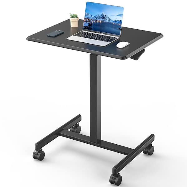 FIRNEWST 25.6 in. Black Mobile Adjustable Height Laptop Desk with Lockable Wheels