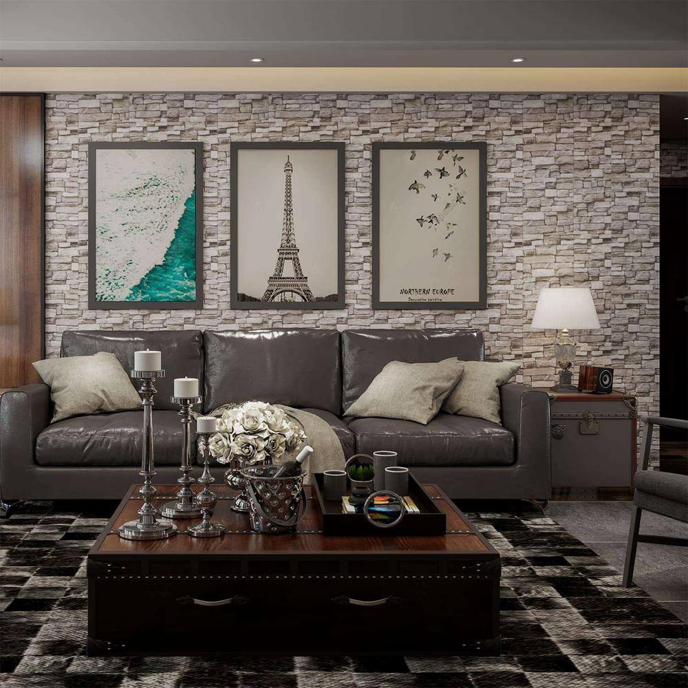 20-Piece Beige and Gray Faux Brick Peel and Stick Wall Panels