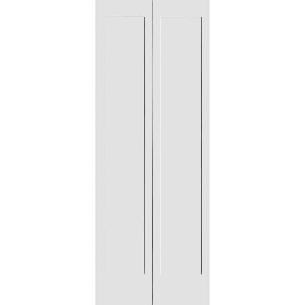 24 in. x 80 in. Solid Wood Primed White Unfinished MDF 1-Panel Bi-fold Door