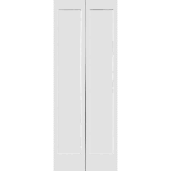 CODEL DOORS 24 in. x 80 in. Solid Wood Primed White Unfinished MDF 1-Panel Bi-fold Door with Hardware