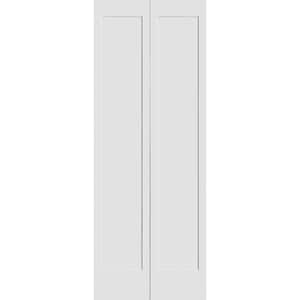 30 in. x 80 in. Solid Wood Primed White Unfinished MDF 1-Panel Bi-fold Door with Hardware