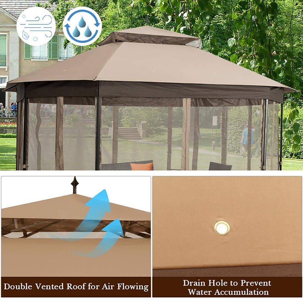 12-ft x 10-ft Beige Metal Polyester Octagonal Gazebo