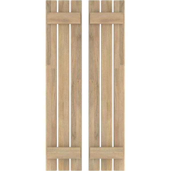 Ekena Millwork 11-1/2 in. W x 38 in. H Americraft 3 Board Exterior Real Wood Spaced Board and Batten Shutters Unfinished