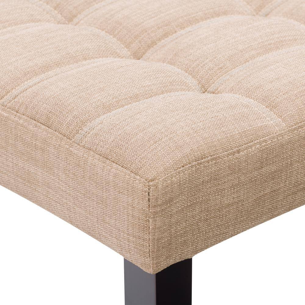 California Dark Beige Tufted Fabric Bedroom Bench with Wood Legs