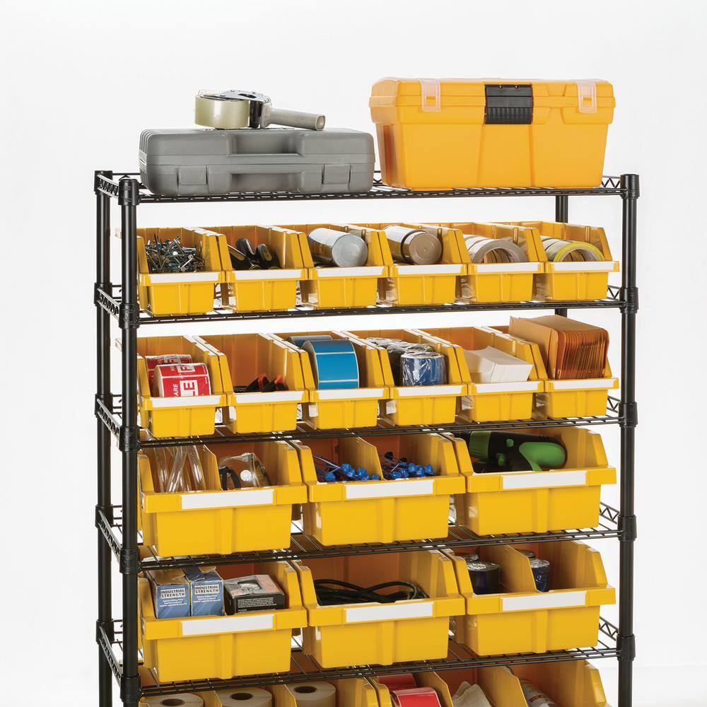 63.5" Black Steel 8-Tier Storage Rack with Yellow Bins