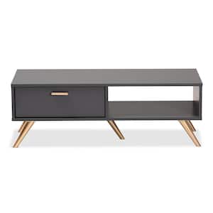 Kelson 39.4 in. Dark Grey and Gold Rectangle MDF Coffee Table
