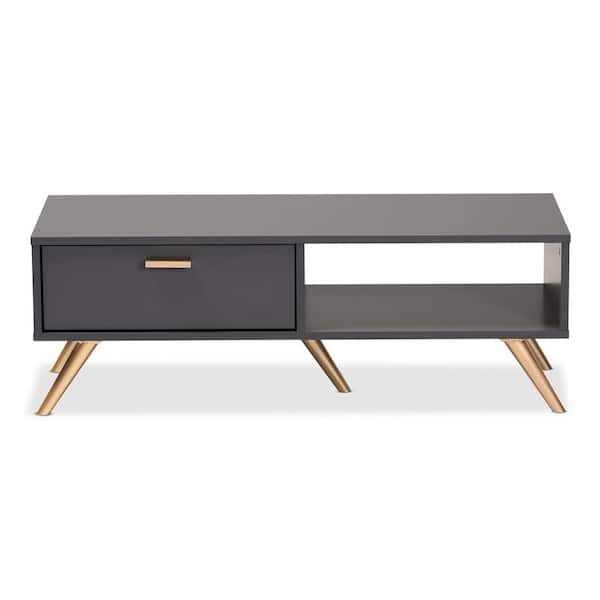 Baxton Studio Kelson 39.4 in. Dark Grey and Gold Rectangle MDF Coffee Table