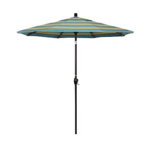 7.5 ft. Bronze Aluminum Push Button Tilt Crank Lift Patio Market Umbrella in Astoria Lagoon Sunbrella