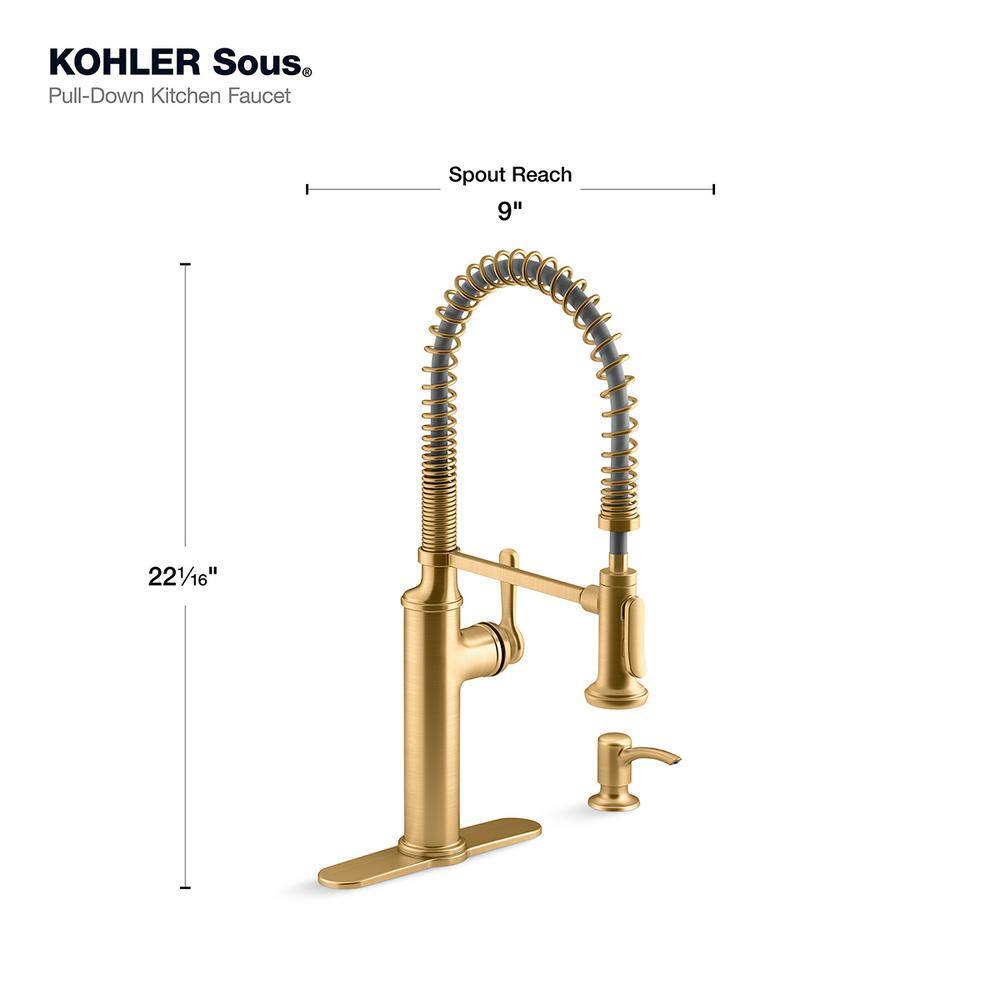 Vibrant Brushed Brass Single Handle Pull Down Kitchen Faucet