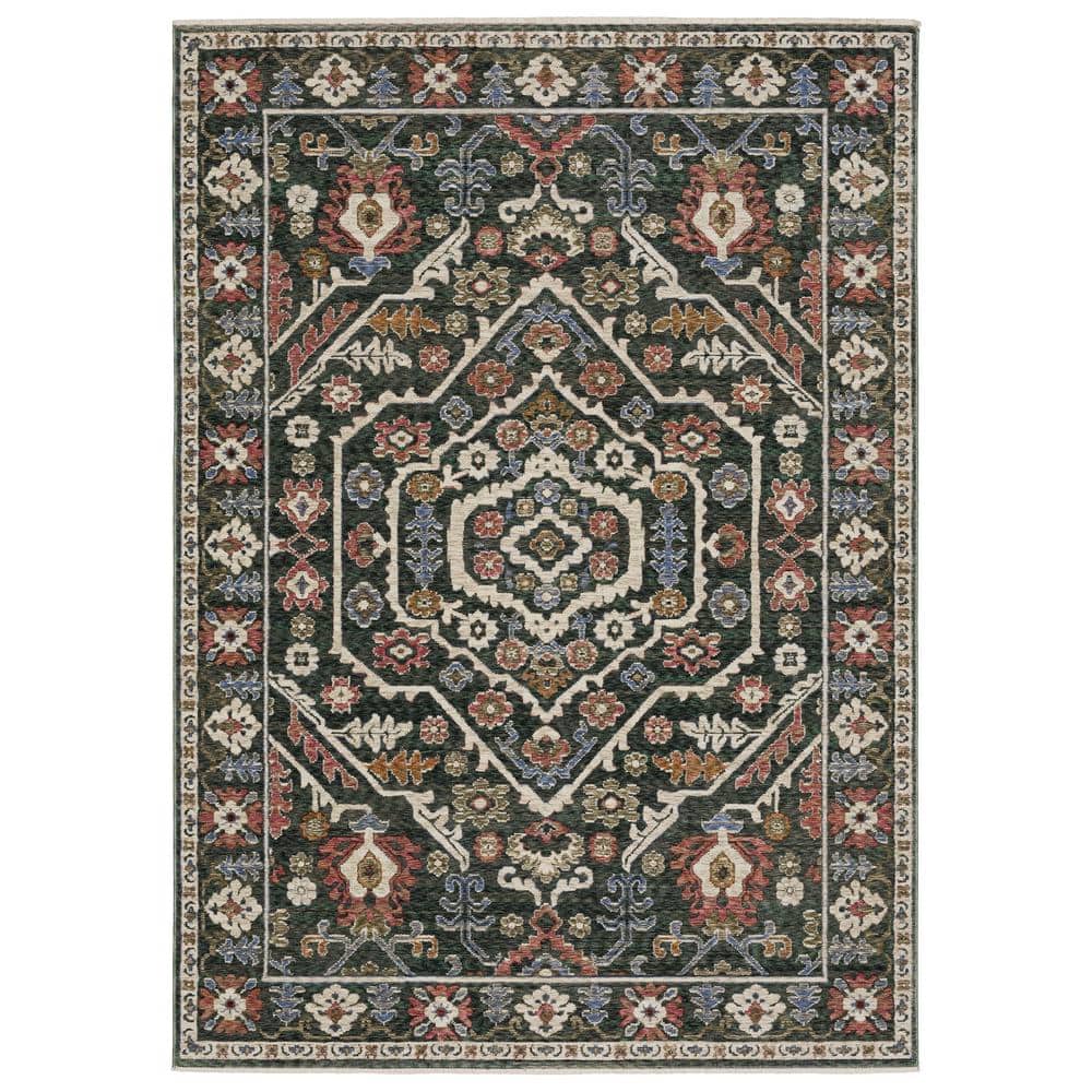 AVERLEY HOME Hunter Green/Pink 6 ft. x 9 ft. Layered Floral