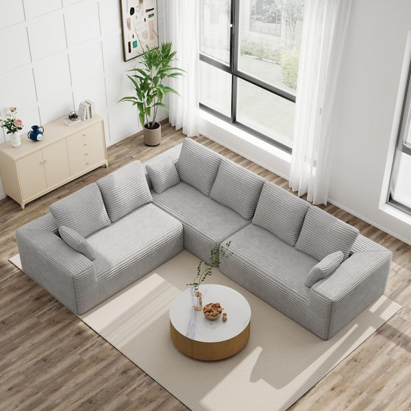 J&E Home 134 in. W Square Arm 3-piece Corduroy Oversized 8-Seater