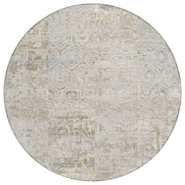 Chantille Machine Washable Indoor/Outdoor Abstract ACN2785 Ivory 8 ft. x 8 ft. Round Rug