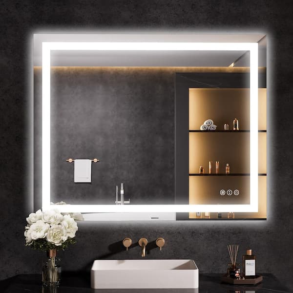 Dimmable 40 in. W x 32 in. H Rectangular Frameless Anti-Fog LED Light Wall Bathroom Vanity Mirror Front and Backlit