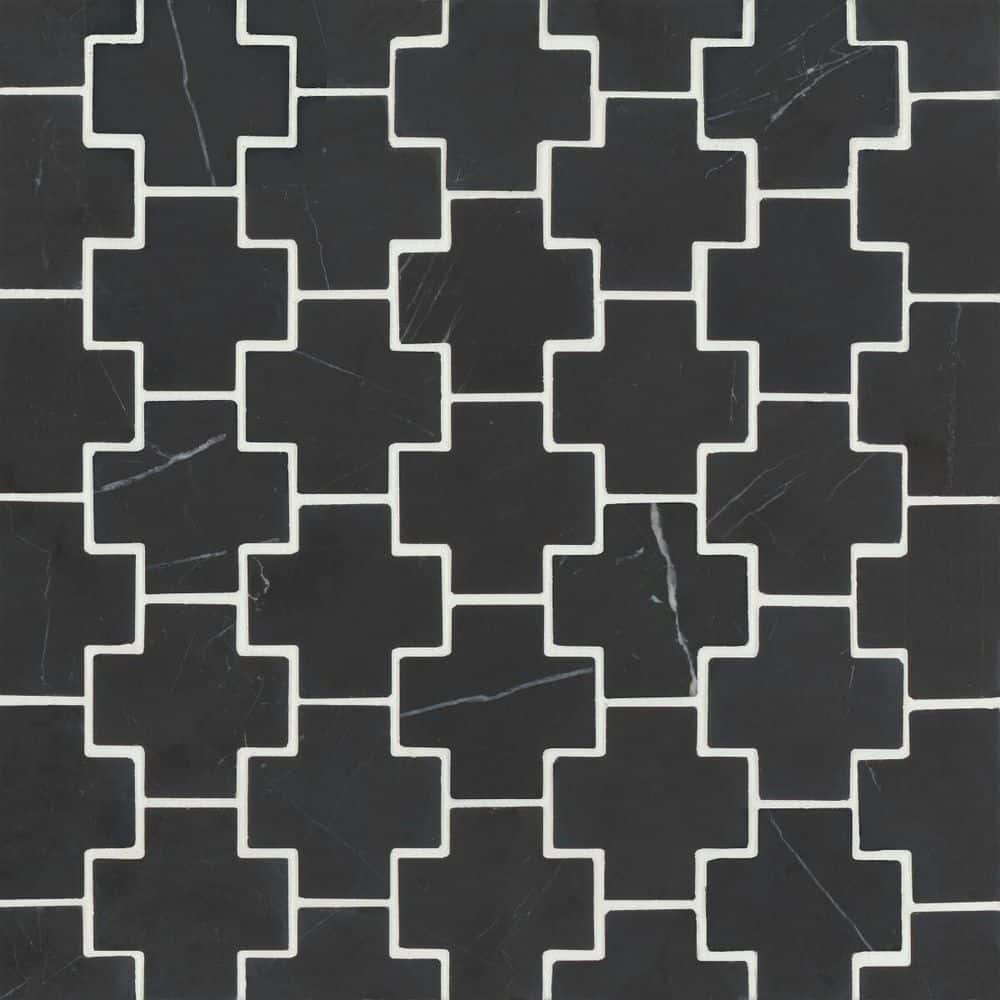 Monet Square 11 in. x 12 in. Honed Nero Marquina Marble Mosaic Tile (4.58 sq. ft./Carton) price history on PriceWatchPro