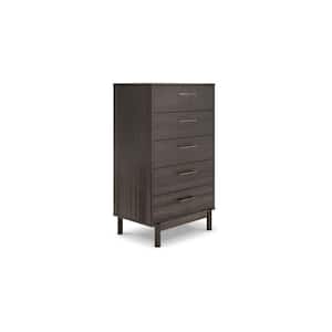 19.75 in. Gray and Gold 5-Drawer Tall Dresser Chest Without Mirror