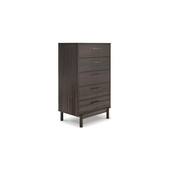 Benjara 19.75 in. Gray and Gold 5-Drawer Tall Dresser Chest Without Mirror