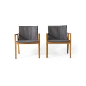 Remuda Gray and Teak Wicker and Wood Outdoor Patio Lounge Chairs (Set of 2)