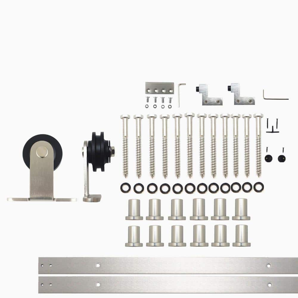 15 ft./180 in. Brushed Nickel Non-Bypass Sliding Barn Door Hardware Kit T-Shape Design Roller for Single Door price history on PriceWatchPro