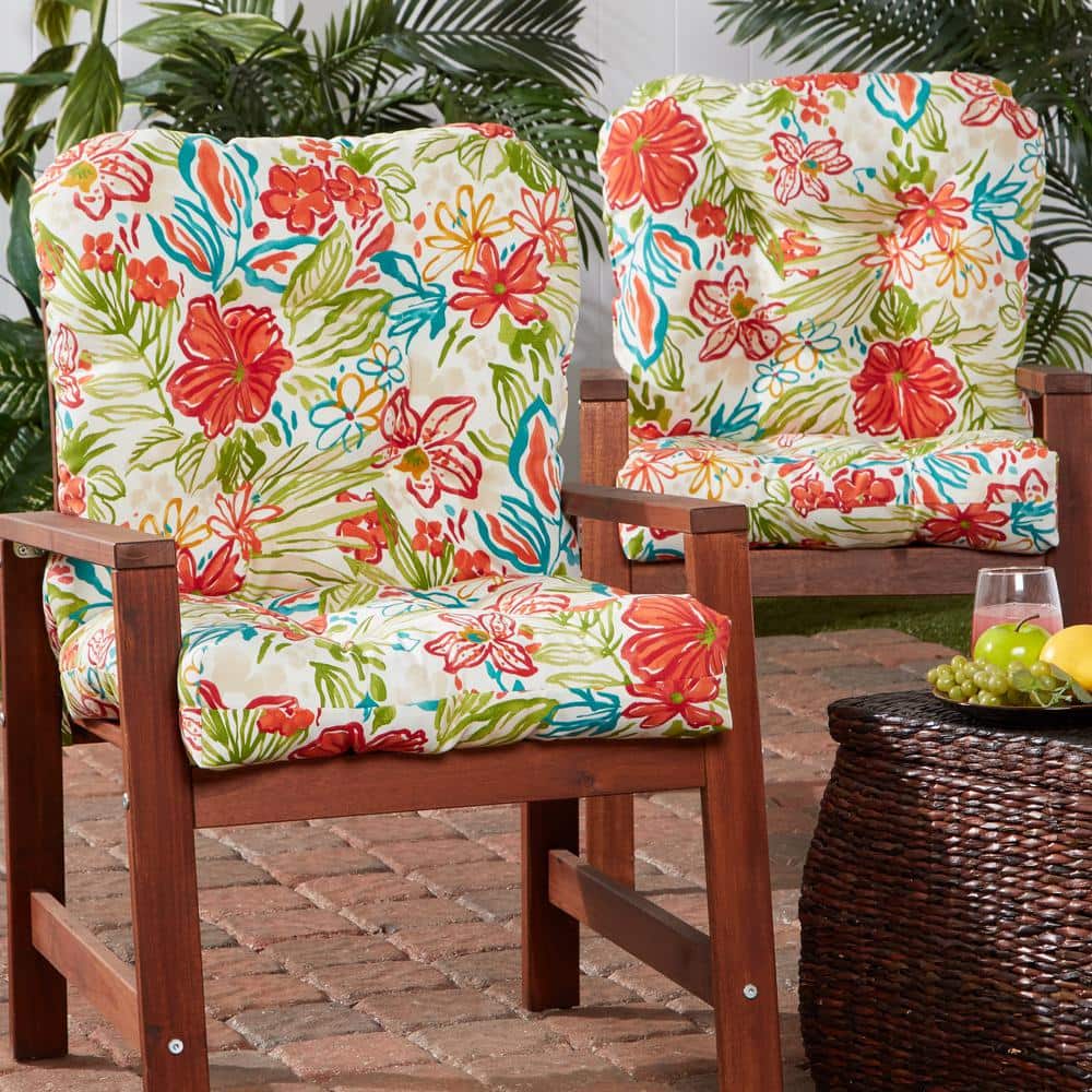 Breeze Floral Outdoor Tufted Chair Cushion 42" x 21" Set of 2