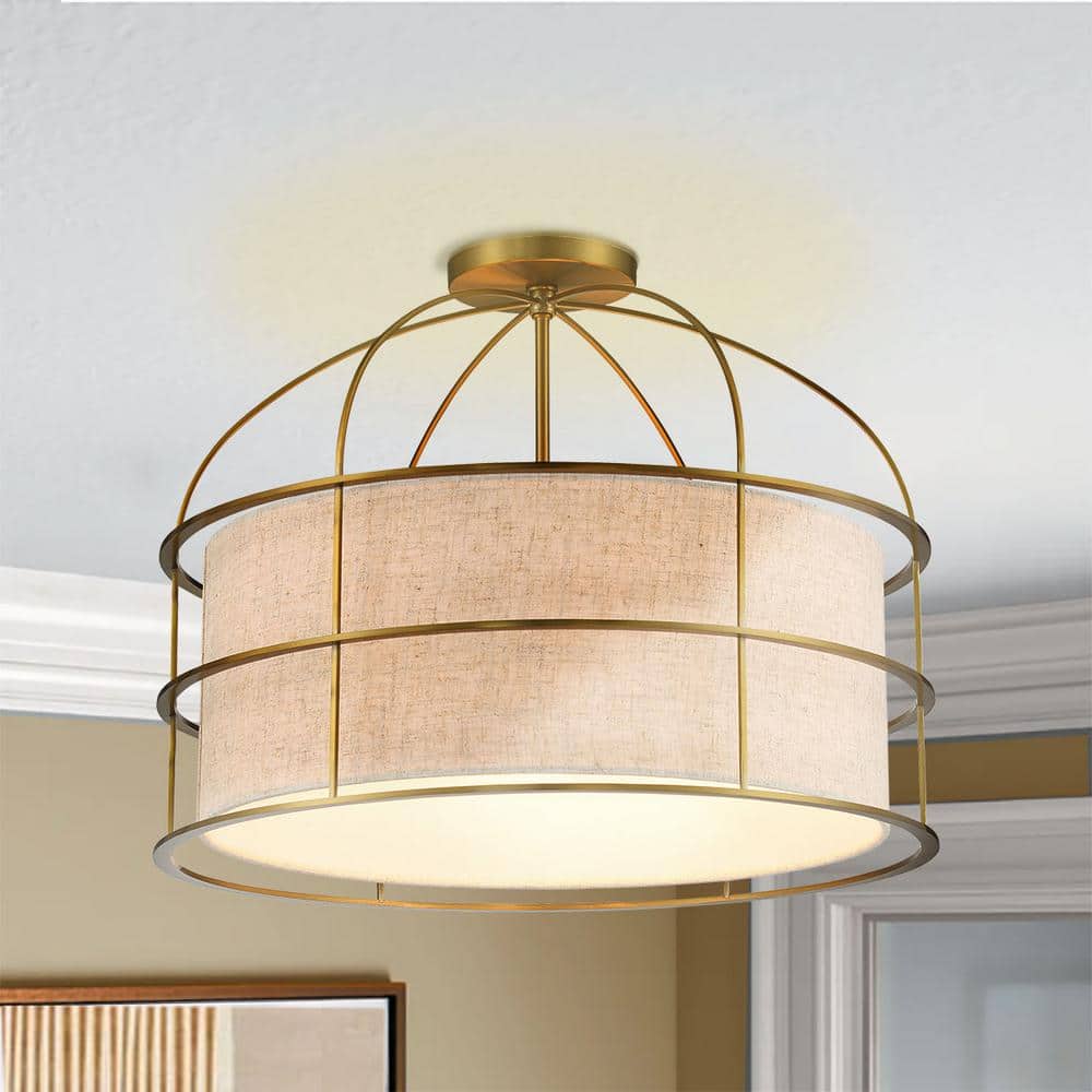 Soft Brass 5-Light Indoor/Outdoor Drum Pendant