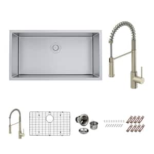 Bryn 16-Gauge Stainless Steel 33 in. Single Bowl Undermount Kitchen Sink with Classic Faucet, Bottom Grid, Drain