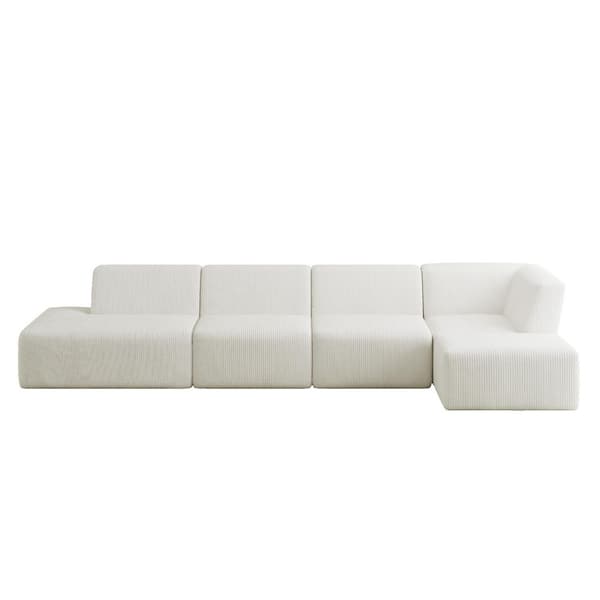 155.75 in. Modern Square Arm 5-piece Corduroy Modular Free Combination Sectional Sofa in. Beige With Ottoman