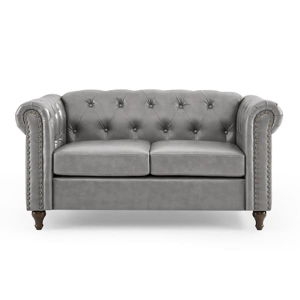 JAYDEN CREATION Antonio 60" Wide Grey Loveseat with Nailhead Trim
