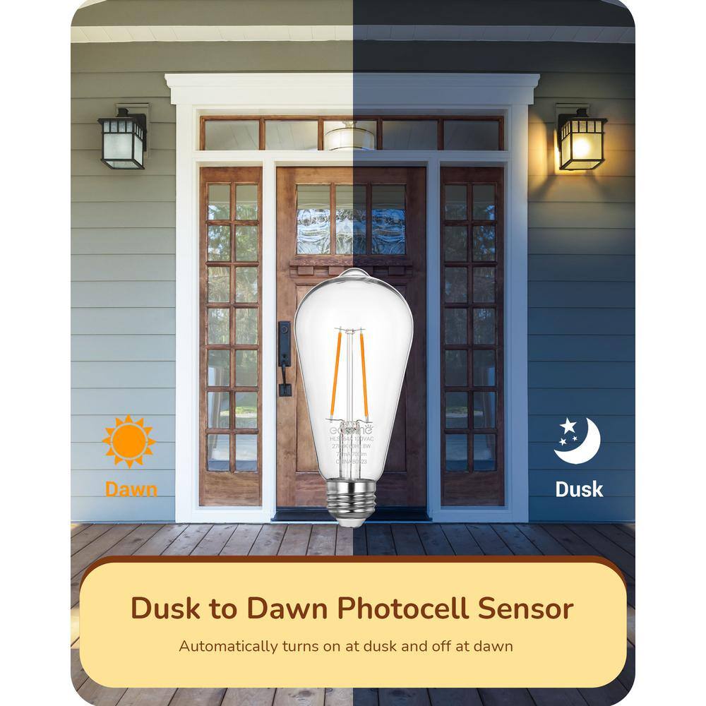 Soft White LED Edison Bulbs with Dusk to Dawn Sensor, 6-Pack