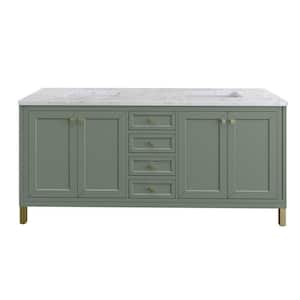 Chicago 72.0 in. W x 23.5 in. D x 34 in. H Bathroom Vanity in Smokey Celadon with Carrara Marble Marble Top