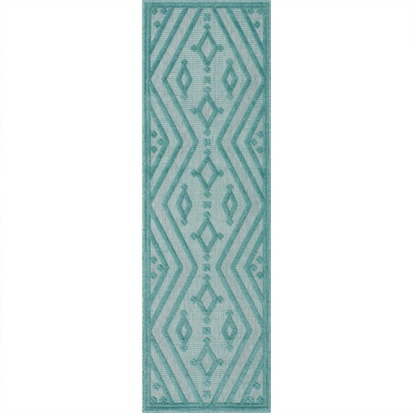 Well Woven Sila Mali Moroccan Tribal Teal 2 ft. 3 in. x 7 ft. 3 in. Runner Flat-Weave Indoor/Outdoor Area Rug